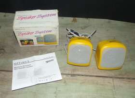 40-1400 Optimus Vintage Retro Yellow Radio Shack Mini Sport Pair Of Speakers