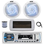 Pyle Bluetooth Marine Receiver,cover, Antenna,wire, 2X 4" 100W Led White Speaker. Fixed Price $110.49.