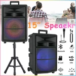 15" 10000W Bluetooth Wireless Party Speaker With Heavy Bass Led Lights Mic Stand. Fixed Price $86.99.
